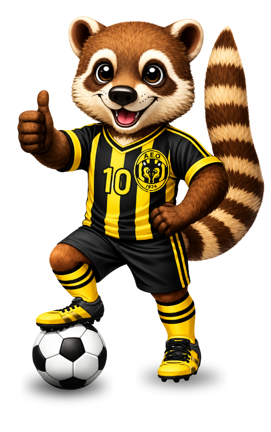 Mascote TV QUATI — quati uniformizado com bola